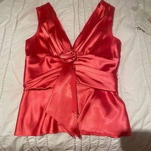 Vintage Red Silk Rose Design Formal Top